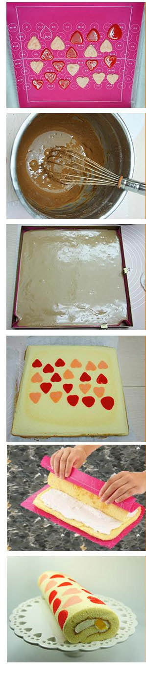 BT31 แผ่นซิลิโคน Roll cake โรลเค้ก สร้างลาย รูปหัวใจ ลายวัว วงหลม กระต่าย 4 แบบ