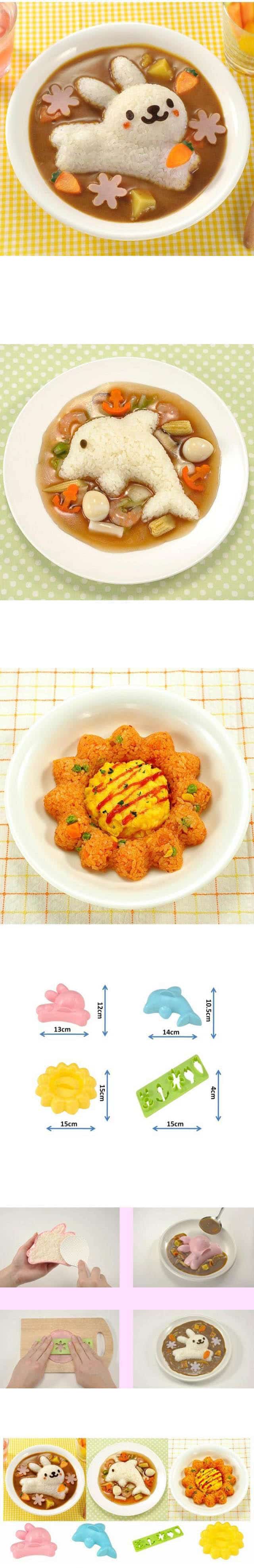 M3D30 แม่พิมพ์ การ์ตูน น่ารัก โลมา กระต่ายตาย DIY Kit Bento แม่พิมพ์ ข้าวปั้นซูชิ